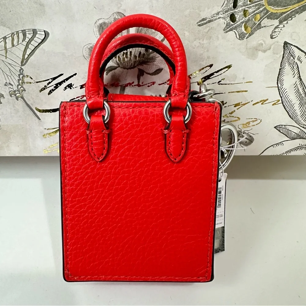 Coach North/South Mini Tote Bag Charm CU280 in SV/ Miami Red